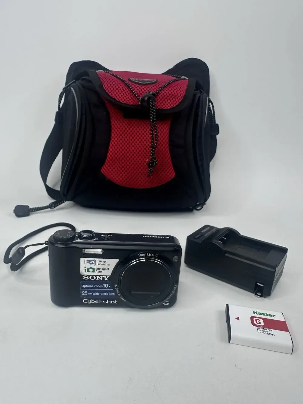 Sony Cyber-shot DSC-H55 Digital Camera 10x Zoom Black Charger Battery Bag Tested